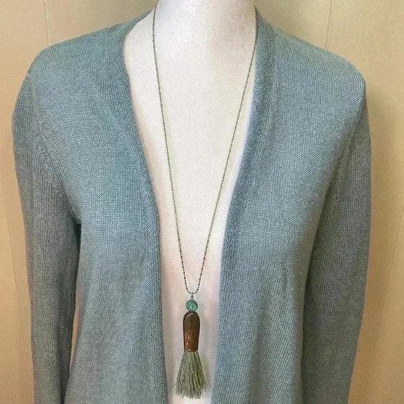 J Jill Linen/Viscose Blend Open Front Cardigan, Size XS in Sea Glass Blue/Green. - Picture 2 of 10